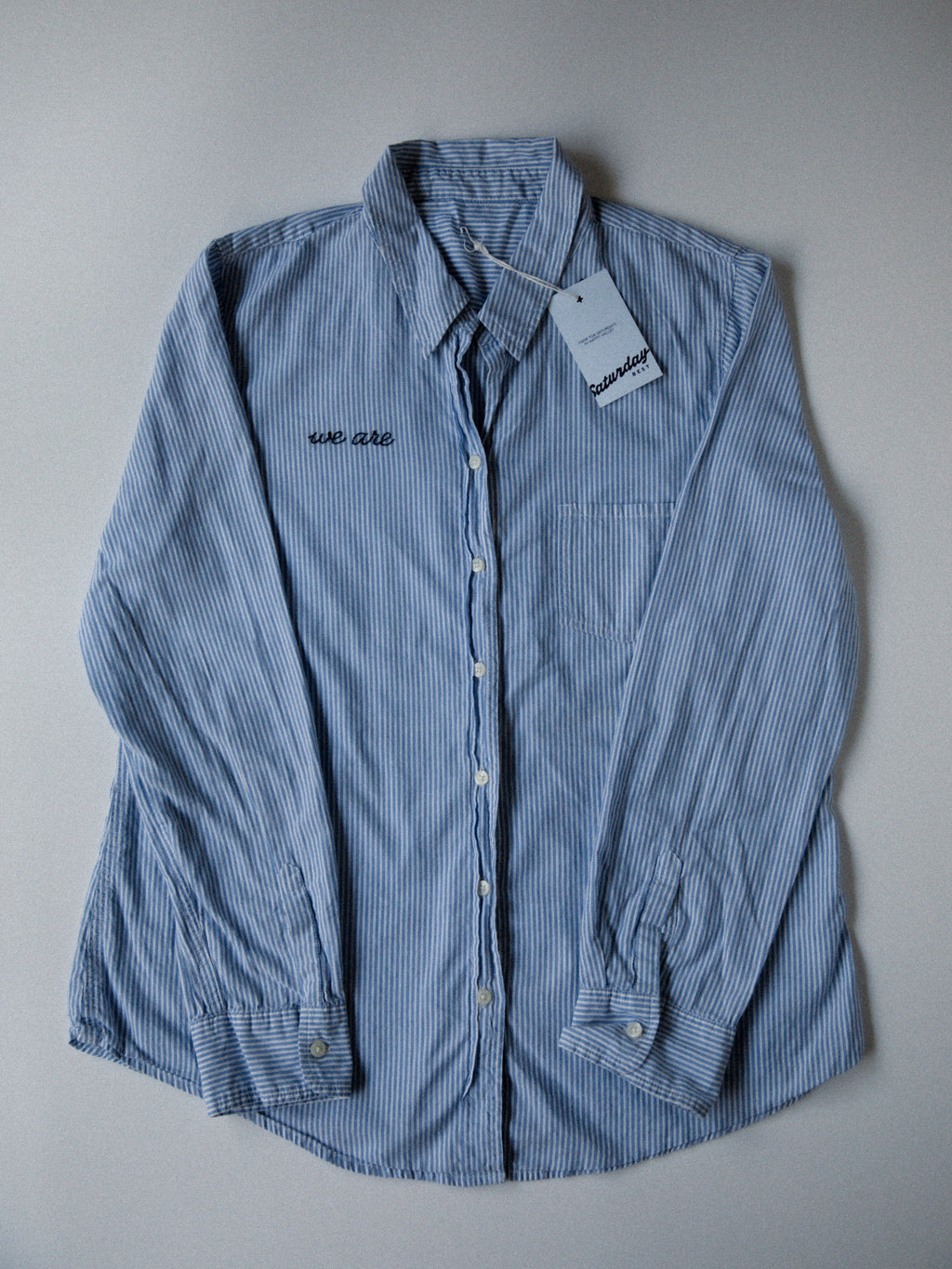 "We Are" Pinstripe Button Down