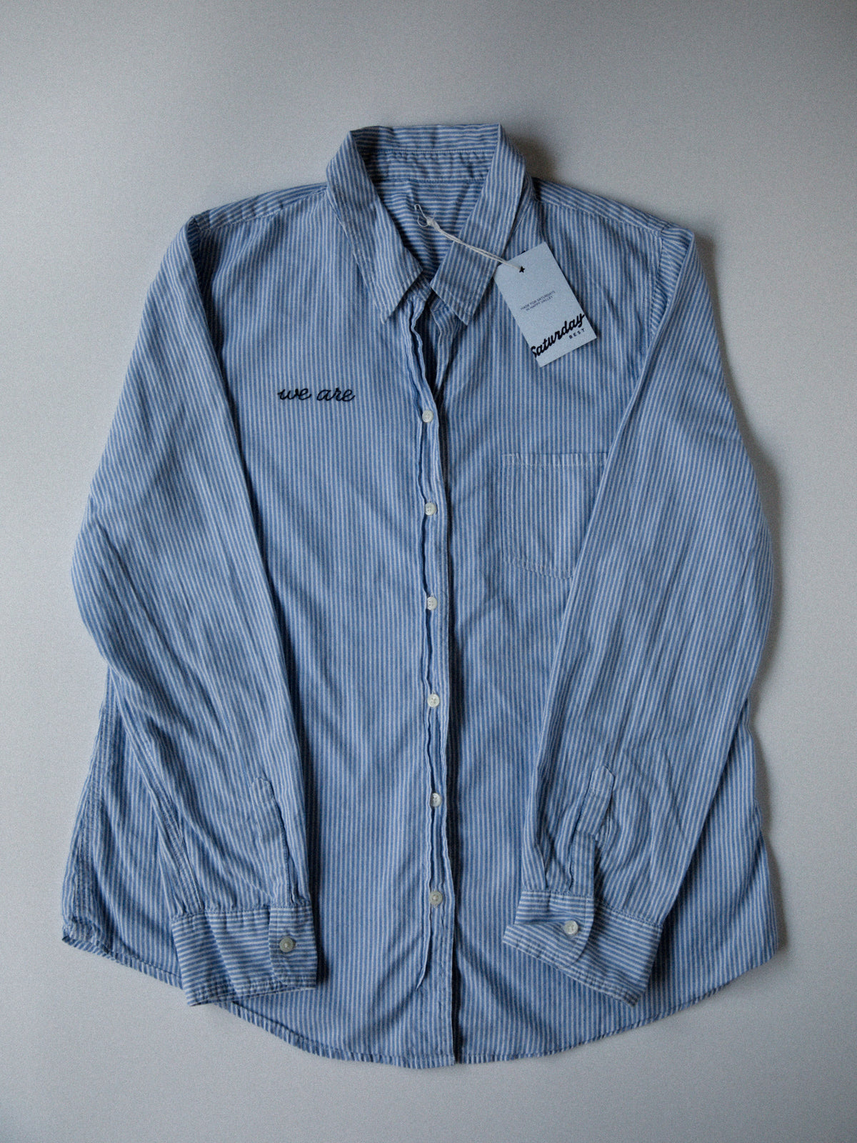 "We Are" Pinstripe Button Down