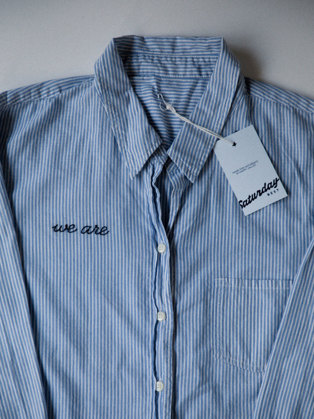 "We Are" Pinstripe Button Down
