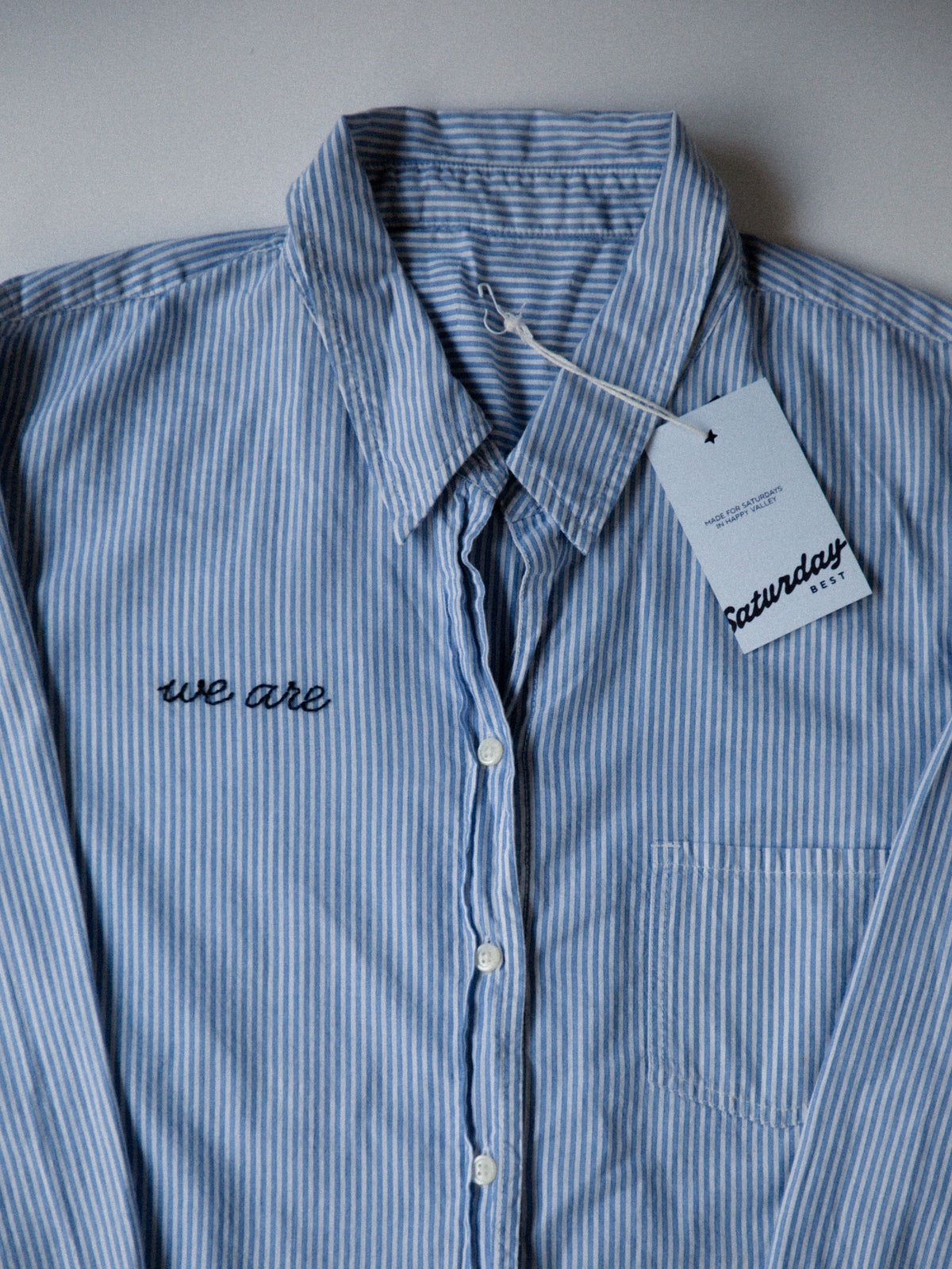 "We Are" Pinstripe Button Down